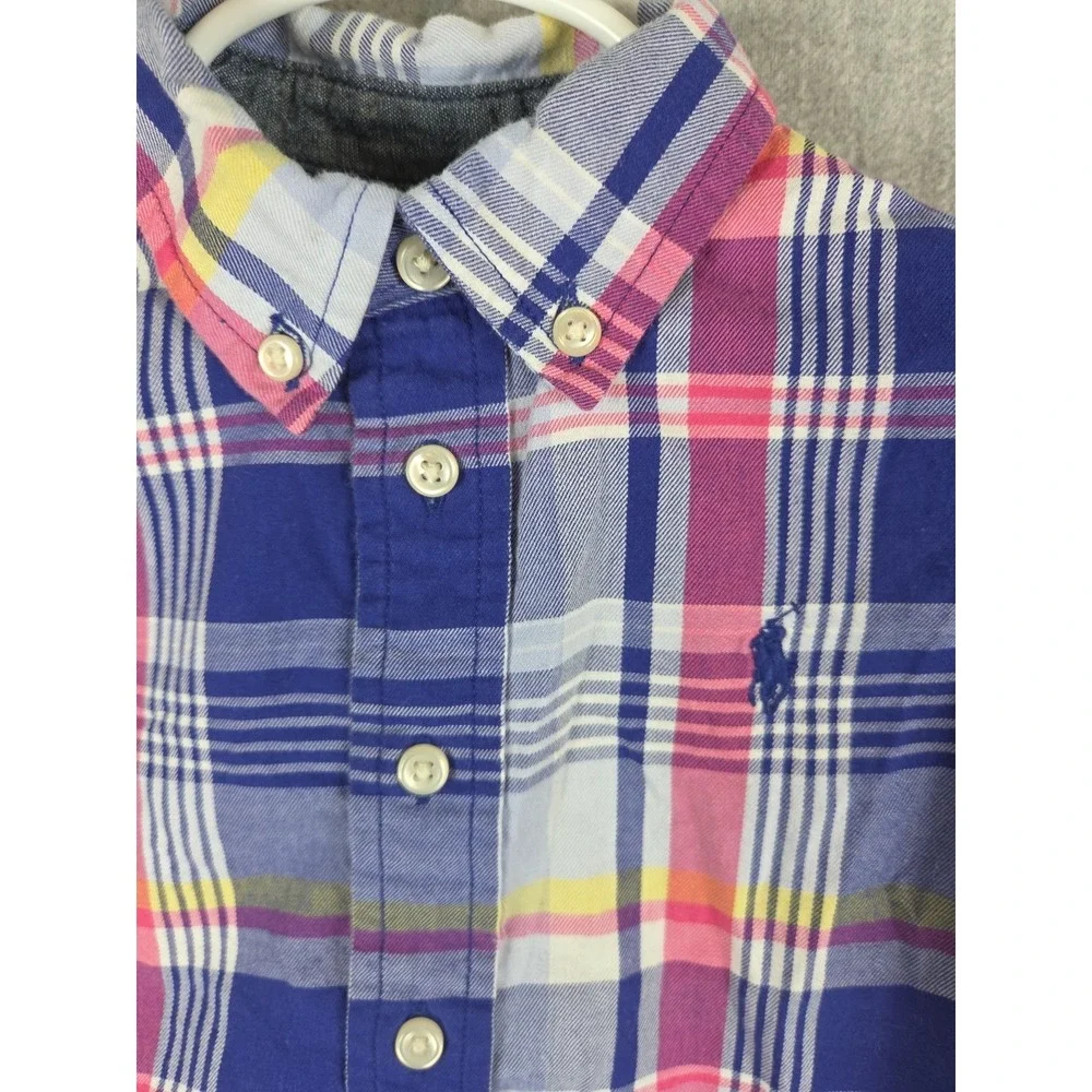 Ralph Lauren Toddler 18 Months Oxford Shirt Blue Pink‎ Plaid Preppy Pony Logo
